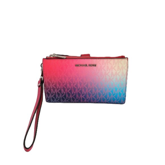 Michael Kors Jet Set Travel Large Double Zip Wristlet Clutch MK Dark Raspberry - Picture 1 of 7